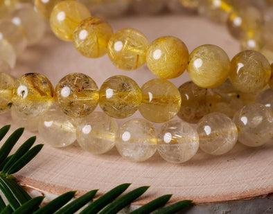 GOLDEN RUTILATED QUARTZ Crystal Bracelet - Round Beads - Beaded Bracelet, Handmade Jewelry, Healing Crystal Bracelet, E0619-Throwin Stones