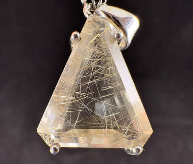 GOLDEN RUTILATED QUARTZ Crystal Pendant - Sterling Silver, Cabochon - Fine Jewelry, Healing Crystals and Stones, Gift for Him, 54411-Throwin Stones