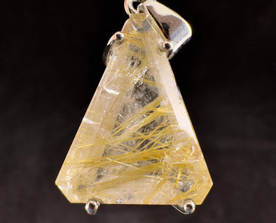 GOLDEN RUTILATED QUARTZ Crystal Pendant - Sterling Silver, Cabochon - Fine Jewelry, Healing Crystals and Stones, Gift for Him, 54415-Throwin Stones