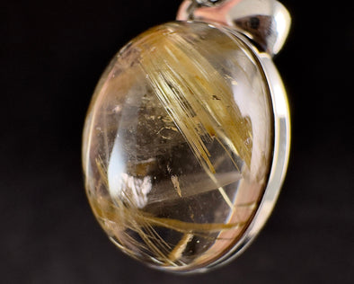 GOLDEN RUTILATED QUARTZ Crystal Pendant - Sterling Silver, Oval Cabochon - Fine Jewelry, Healing Crystals and Stones, Gift for Him, 54413-Throwin Stones