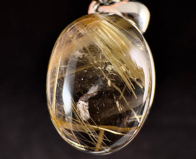 GOLDEN RUTILATED QUARTZ Crystal Pendant - Sterling Silver, Oval Cabochon - Fine Jewelry, Healing Crystals and Stones, Gift for Him, 54413-Throwin Stones