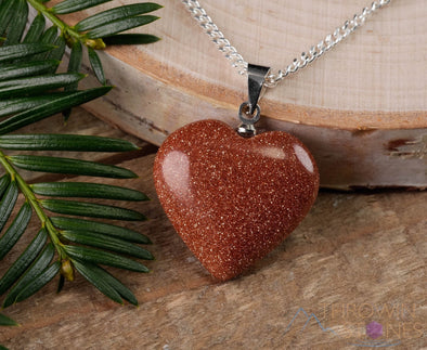 GOLDSTONE Crystal Heart Pendant - Crystal Pendant, Handmade Jewelry, Healing Crystals and Stones, E0662-Throwin Stones