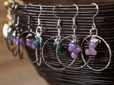 GRAPE AGATE Crystal Hoop Earrings - Gemstone Hoop Earrings, Dangle Earrings, Handmade Jewelry, E1794-Throwin Stones