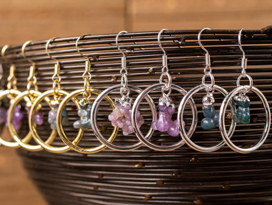 GRAPE AGATE Crystal Hoop Earrings - Gemstone Hoop Earrings, Dangle Earrings, Handmade Jewelry, E1796-Throwin Stones