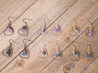 GRAPE AGATE Crystal Hoop Earrings - Heart Hoop - Gemstone Hoop Earrings, Dangle Earrings, Handmade Jewelry, E1791-Throwin Stones