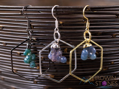 GRAPE AGATE Crystal Hoop Earrings - Hexagon Hoop - Gemstone Hoop Earrings, Dangle Earrings, Handmade Jewelry, E1793-Throwin Stones