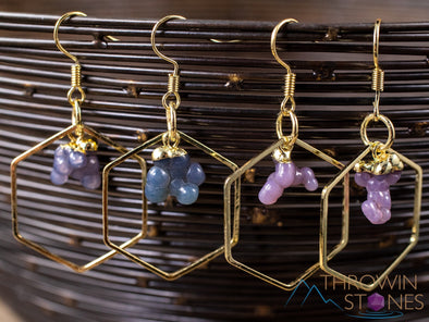 GRAPE AGATE Crystal Hoop Earrings - Hexagon Hoop - Gemstone Hoop Earrings, Dangle Earrings, Handmade Jewelry, E1793-Throwin Stones