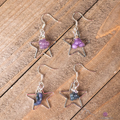 GRAPE AGATE Crystal Hoop Earrings - Star Hoop - Gemstone Hoop Earrings, Dangle Earrings, Handmade Jewelry, E1792-Throwin Stones