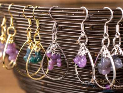 GRAPE AGATE Crystal Hoop Earrings - Teardrop Hoop - Gemstone Hoop Earrings, Dangle Earrings, Handmade Jewelry, E1795-Throwin Stones