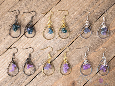 GRAPE AGATE Crystal Hoop Earrings - Teardrop Hoop - Gemstone Hoop Earrings, Dangle Earrings, Handmade Jewelry, E1795-Throwin Stones