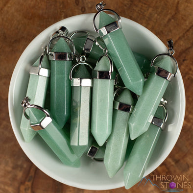 Green AVENTURINE Crystal Pendant - Crystal Points, Handmade Jewelry, Healing Crystals and Stones, E1955-Throwin Stones