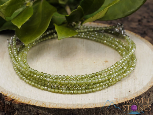 Green CUBIC ZIRCONIA Crystal Necklace, Choker - Faceted Seed Beads - Dainty Crystal Necklace, Beaded Necklace, Handmade Jewelry, E1585-Throwin Stones