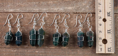 HELIOTROPE BLOODSTONE Crystal Earrings - Crystal Points Dangle Drop Earrings, Wire Wrapped Gemstone Handmade Jewelry, E0552-Throwin Stones