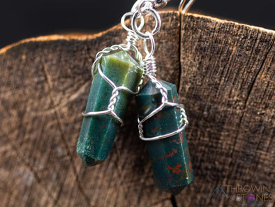 HELIOTROPE BLOODSTONE Crystal Earrings - Crystal Points Dangle Drop Earrings, Wire Wrapped Gemstone Handmade Jewelry, E0552-Throwin Stones