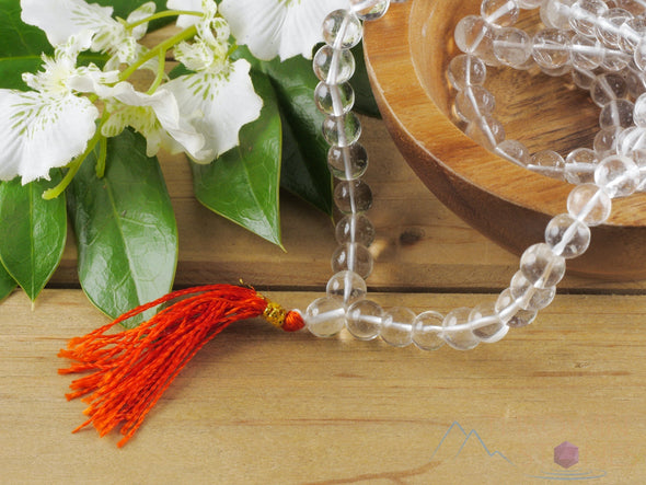 Himalayan CLEAR QUARTZ Crystal Necklace Mala - Crystal Jewelry, Beaded Necklace, Healing Crystals and Stones, E1490-Throwin Stones
