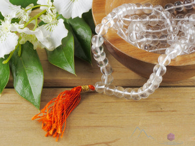 Himalayan CLEAR QUARTZ Crystal Necklace, Mala - Handmade Jewelry, Beaded Necklace, Healing Crystals and Stones, E1489-Throwin Stones
