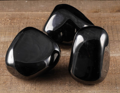 JET Tumbled Stones - Polished Petrified Wood Pebble, Fossilized Black Amber Gift, E0336-Throwin Stones