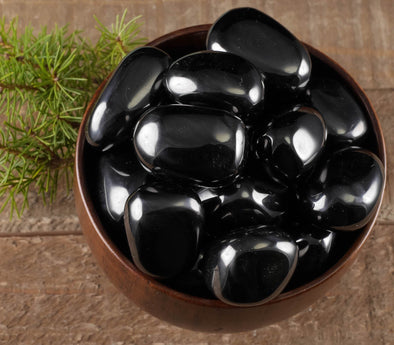 JET Tumbled Stones - Polished Petrified Wood Pebble, Fossilized Black Amber Gift, E0336-Throwin Stones