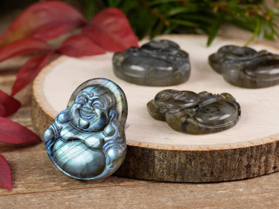 LABRADORITE Crystal Cabochon Happy Buddha - Crystal Carving, Jewelry Making, Home Decor, E1613-Throwin Stones