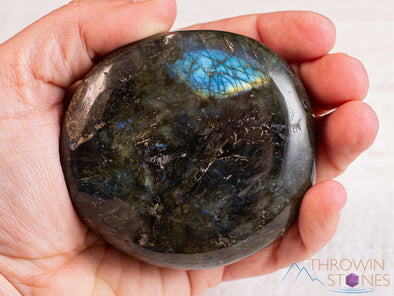 LABRADORITE Crystal Palm Stone - Large Thick Domed, Dark - Worry Stone, Self Care, Healing Crystals and Stones, E0934-Throwin Stones