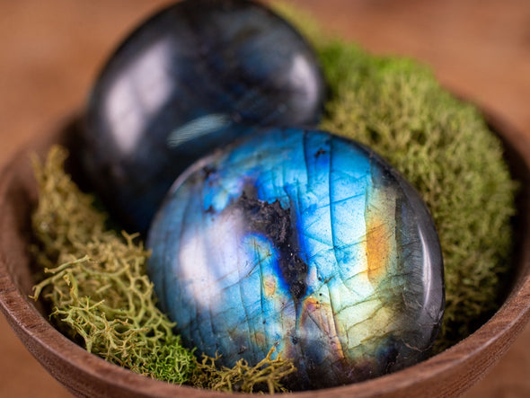 LABRADORITE Crystal Palm Stone - Thick Domed, Dark - Worry Stone, Self Care, Healing Crystals and Stones, E0710-Throwin Stones