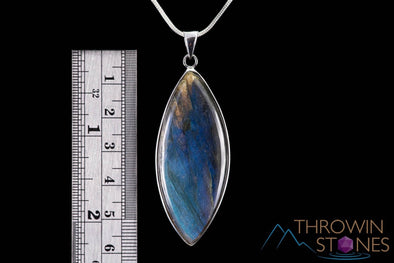 LABRADORITE Crystal Pendant - Sterling Silver, Marquise - Handmade Jewelry, Healing Crystals and Stones, J1447-Throwin Stones