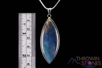 LABRADORITE Crystal Pendant - Sterling Silver, Marquise - Polished Natural Stone Jewelry, J1447-Throwin Stones