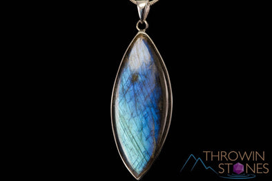 LABRADORITE Crystal Pendant - Sterling Silver, Marquise - Polished Natural Stone Jewelry, J1447-Throwin Stones