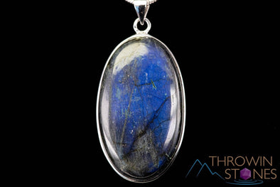 LABRADORITE Crystal Pendant - Sterling Silver, Polished Oval Natural Stone Jewelry, Healing Crystals and Stones, J1434-Throwin Stones