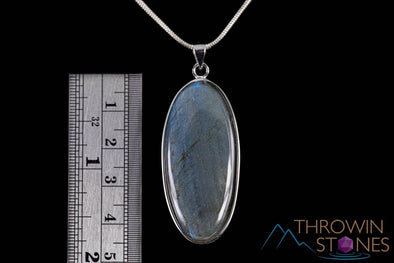 LABRADORITE Crystal Pendant - Sterling Silver, Polished Oval Natural Stone Jewelry, Healing Crystals and Stones, J1443-Throwin Stones
