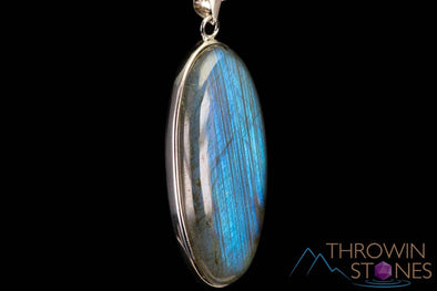 LABRADORITE Crystal Pendant - Sterling Silver, Polished Oval Natural Stone Jewelry, Healing Crystals and Stones, J1443-Throwin Stones