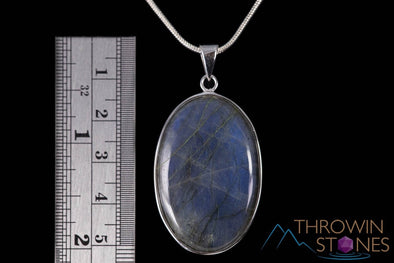 LABRADORITE Crystal Pendant - Sterling Silver, Polished Oval Natural Stone Jewelry, Healing Crystals and Stones, J1455-Throwin Stones