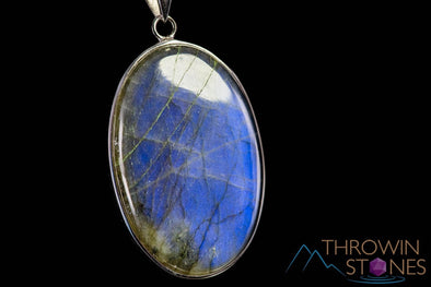 LABRADORITE Crystal Pendant - Sterling Silver, Polished Oval Natural Stone Jewelry, Healing Crystals and Stones, J1455-Throwin Stones