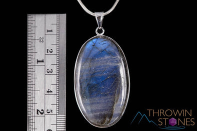 LABRADORITE Crystal Pendant - Sterling Silver, Polished Oval Natural Stone Jewelry, Healing Crystals and Stones, J1458-Throwin Stones