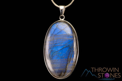 LABRADORITE Crystal Pendant - Sterling Silver, Polished Oval Natural Stone Jewelry, Healing Crystals and Stones, J1458-Throwin Stones
