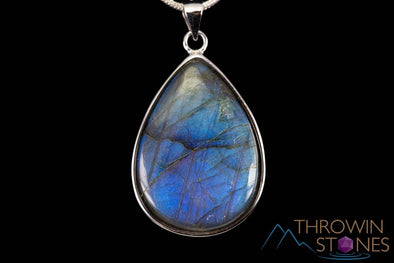 LABRADORITE Crystal Pendant - Sterling Silver, Teardrop - Handmade Jewelry, Healing Crystals and Stones, J1427-Throwin Stones
