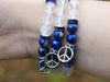 LAPIS LAZULI & Clear QUARTZ Crystal Bracelet with Peace Sign Charm - Beaded Gemstone Handmade Jewelry Gift for Her, E2199-Throwin Stones