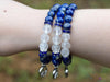 LAPIS LAZULI & Clear QUARTZ Crystal Bracelet with Peace Sign Charm - Beaded Gemstone Handmade Jewelry Gift for Her, E2199-Throwin Stones