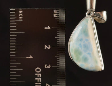 LARIMAR Crystal Pendant - Exquisite Sterling Silver Polished Blue Gemstone Cabochon Jewelry, Open Back Bezel, 53382-Throwin Stones