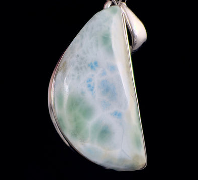 LARIMAR Crystal Pendant - Exquisite Sterling Silver Polished Blue Gemstone Cabochon Jewelry, Open Back Bezel, 53382-Throwin Stones