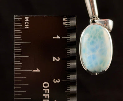 LARIMAR Crystal Pendant - Exquisite, Sterling Silver, Polished Oval Cut Stone Cabochon, Open Back Bezel, 53380-Throwin Stones