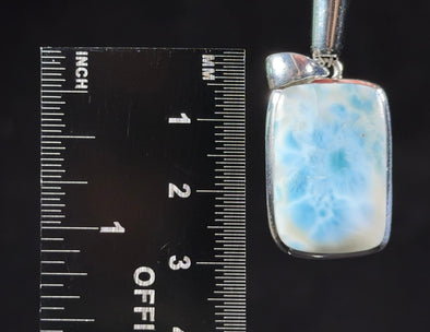 LARIMAR Crystal Pendant - Open Back - Ocean Blue, Rectangle Stone Cabochon, Sterling Silver Bezel, 53390-Throwin Stones
