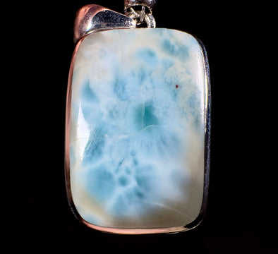 LARIMAR Crystal Pendant - Open Back - Ocean Blue, Rectangle Stone Cabochon, Sterling Silver Bezel, 53390-Throwin Stones