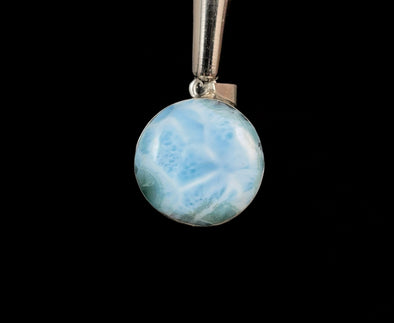 LARIMAR Crystal Pendant - Sterling Silver Mini Circle Cut Cabochon Stone Jewelry, 52262-Throwin Stones