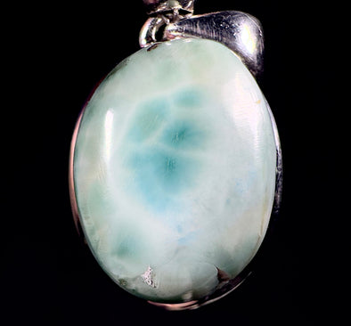 LARIMAR Crystal Pendant - Sterling Silver, Oval - Natural Pastel Blue Stone Jewelry, 53403-Throwin Stones