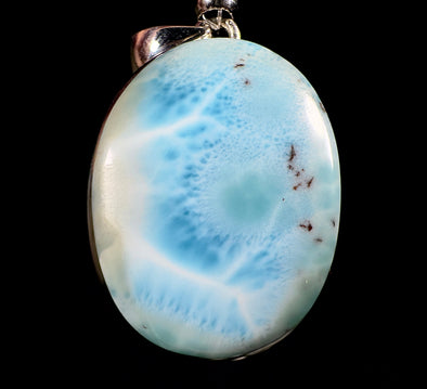 LARIMAR Crystal Pendant - Sterling Silver, Oval - Natural Pastel Stone Jewelry, 53404-Throwin Stones