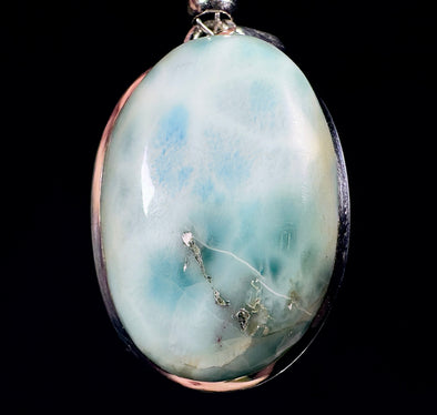LARIMAR Crystal Pendant - Sterling Silver - Rare Oval Crystal Jewelry Cabochon Polished and Set in an Open Back Bezel, 53389-Throwin Stones