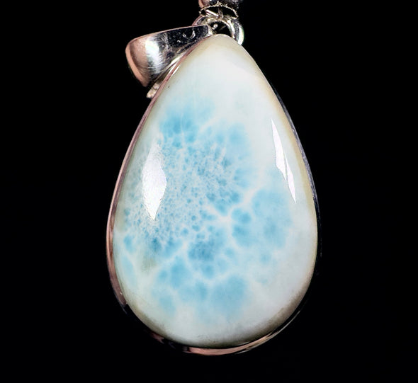 LARIMAR Crystal Pendant - Sterling Silver - Stunning Oval Larimar Teardrop Gemstone Cabochon Polished and Set in an Open Back Bezel, 53384-Throwin Stones