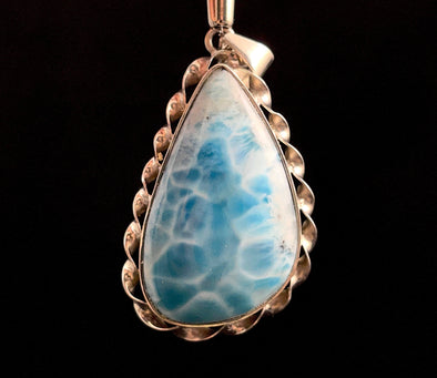 LARIMAR Crystal Pendant - Sterling Silver, Teardrop - Handmade Jewelry, Healing Crystals and Stones, 52249-Throwin Stones