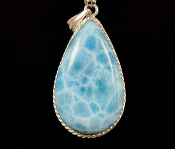 LARIMAR Crystal Pendant - Sterling Silver, Teardrop - Handmade Jewelry, Healing Crystals and Stones, 52252-Throwin Stones